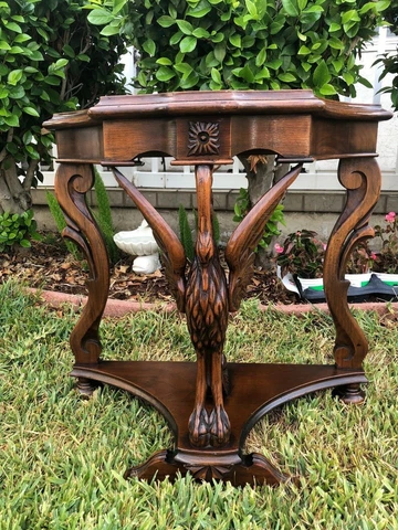 Vintage Art Deco Wooden Carved Bird Figure Table With Marble Top 25 " Tall Cover