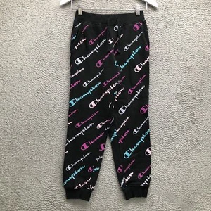 Champion Sweatpants Boys Youth Large All Over Script Pocket Graphic Black - Picture 1 of 5