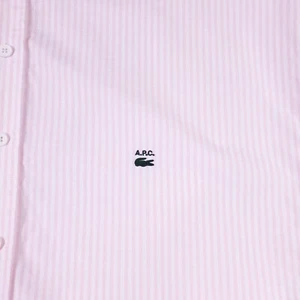 A.P.C. x Lacoste White Pink Striped Oxford Button Down Shirt Mens Size Medium - Picture 1 of 23