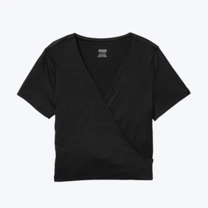 PINK Victoria’s Secret Black Logo MEDIUM Ultimate Wrap Short Sleeve Tee Top VS! - Picture 1 of 2