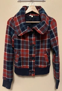 Rubbish rot blau Schottenkaro Wollmischung Reißverschluss vorne Bomberjacke Damengröße S - Bild 1 von 20