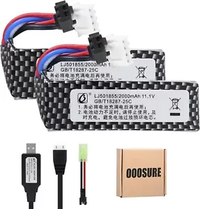 2pcs 11.1V 2000mAh 501855 Toy Li-ion Battery for WPL RES V-3 ESC 1/16 Crawler - Picture 1 of 9