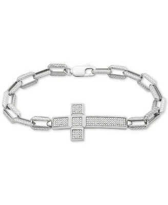 Pulsera de hombre con eslabones de cadena de plata esterlina circonita cúbica horizontal incrustada con eslabones redondos Foto 1 de 3