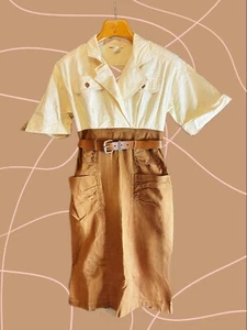 Abito vintage kaki cargo safari utility con bottoni taglia S/M - Foto 1 di 9