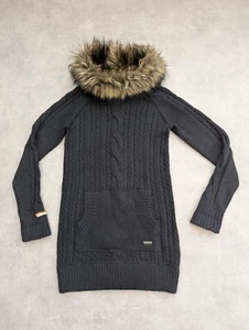 Superdry Jumper Dress Womens M Wool Cable Knit Premium Black Label Faux Fur Top - Picture 1 of 7