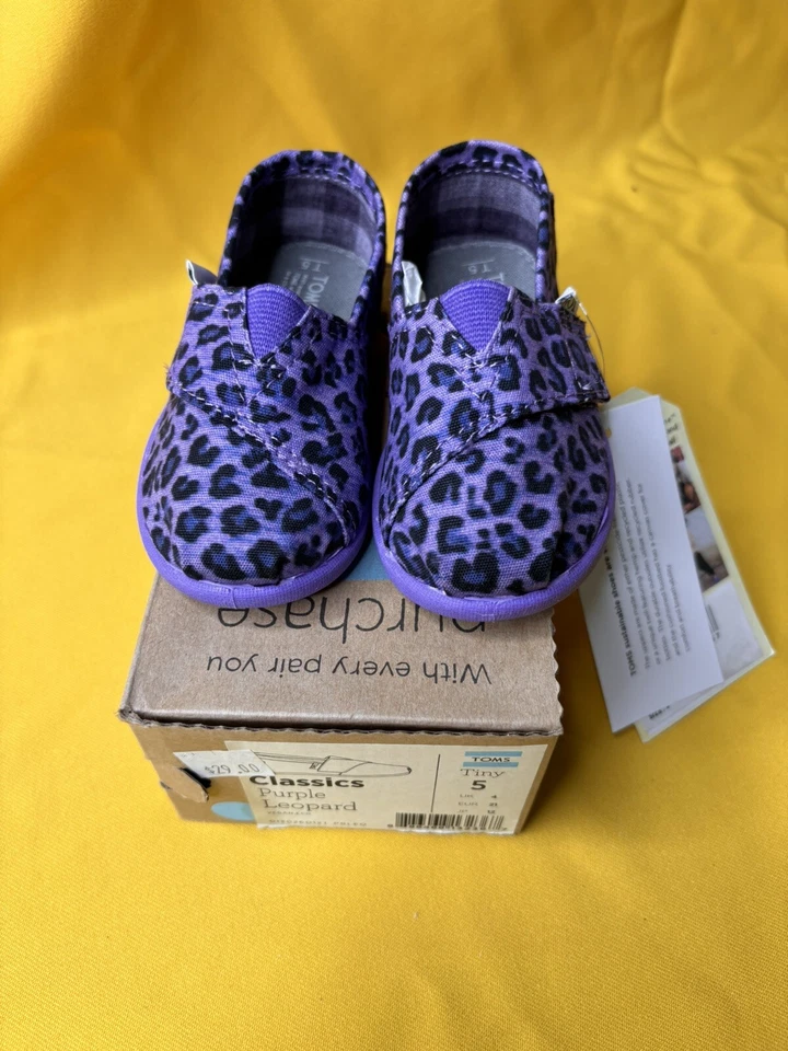 Tom’s Tiny Girls Talla 3 Mary Janes Leopardo Púrpura Nuevo En Caja Foto 1 de 1