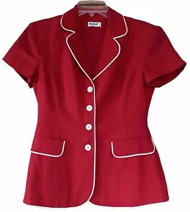 BCBG Paris Red Linen Short Sleeve Jacket Top Lined USA Preppy Chic VTG XS/S - Picture 1 of 16