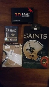 New Orleans Saints Superbowl 44 Champ DVD-3X6 Flag-Seat Cushion, 3D Helmet Lamp  - Picture 1 of 9