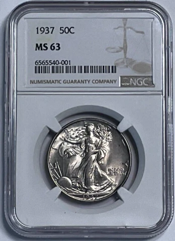 1937-P US 50C Walking Liberty Silver Half Dollar Coin  NGC MS 63 Cover