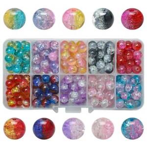 200pcs 10Colors Mixed 8mm Crackle Glass Beads Beading Kit Box for Jewelry Making