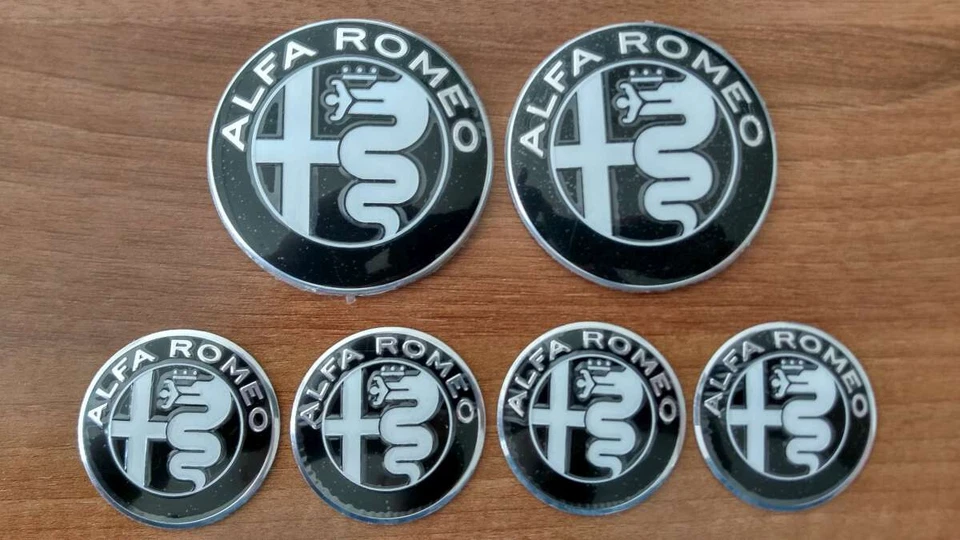 Set of 6pcs Alfa Romeo BLACK DESIGN GIULIA style emblem badge logo insignia - Image 1 of 4