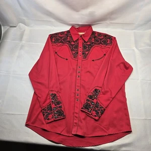 Scully Mens Shirt Western Red Black Floral Cowboy Pearl Snap sz XL - Picture 1 of 12