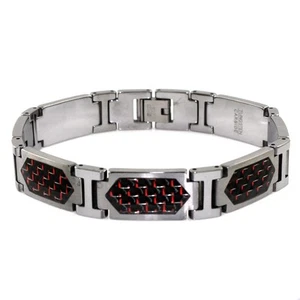 Wolframcarbid rot Kohlefaser Sechseck Inlay Herren Gliederarmband 8,5" - Bild 1 von 5