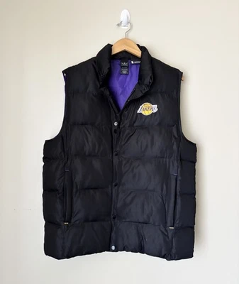 Adidas Men's LA Lakers Puffer Vest Limited Edition Size Medium Black Purple Snap - Image 1 of 4