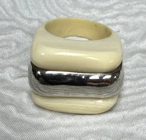 Tagua Nut Ring w Silver Tone Metal Accents Sustainable Vegan Ivory Organic Ring - Picture 1 of 13