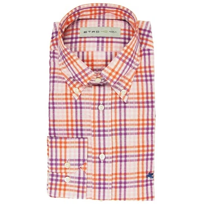 Etro Pink Check Cotton Seersucker Shirt - Extra Slim - 15.5/39 - (LY) - Image 1 of 3
