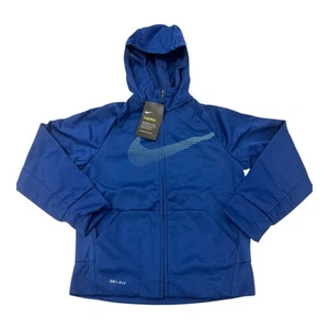 Nike Boys Dri-FIT Therma Hoodie Blue Small Full Zip Jacket w/ Pockets Athletic - Picture 1 of 5