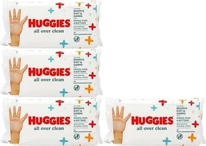HUGGIES Baby Feuchttücher, All Over Clean, 4 Nachfüllpackungen à 56 wiederverschließbares Klebeband oben, versiegelt - Bild 1 von 1