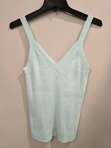 Talbots Light Blue Short Sleeveless Ribbed Tank Top Size Large - Picture 1 of 6
