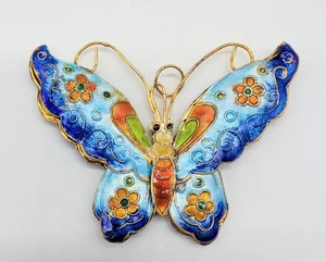 Blau Cloisonne' großer Anhänger in Schmetterlingsform Emaille bunt doppelseitig - Bild 1 von 10