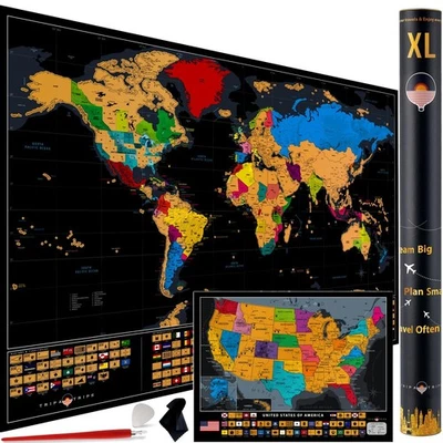 XL Scratch Off World Map with 233 Flags – 36 x 24 Scratch Off Map of The W - Image 1 of 4
