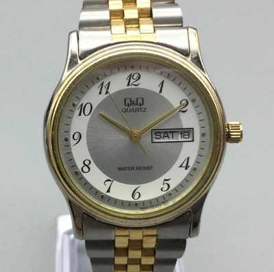 Q&Q Reloj Mujer 34mm Plata Oro Dos Tonos Día Fecha Elastizado Batería Nueva Foto 1 de 4