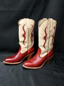 Vintage FRYE Tan Red Leather Bench Crafted Cowgirl Western Ladies Boots Sz 8B - Picture 1 of 12