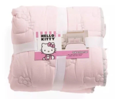 Helloo Kitty Pink Quilt & Sham TWIN Bedding In Ribbon Bedroom Sanrio 66"x 88 NEW - Image 1 of 3