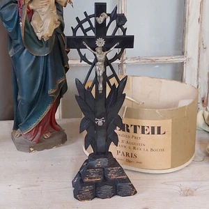 Antikes Standkreuz, Holz geschnitzt, Kruzifix 45 cm hoch - Bild 1 von 9