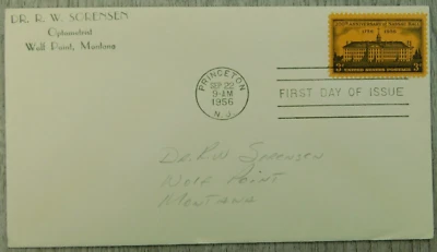 第 1 天发行 200 周年拿骚大厅普林斯顿新泽西州 1956 年邮票信封封面 — 第 1/4 张图片