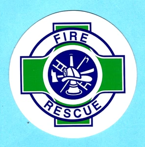 BOMBEROS - RESCATE - DEPARTAMENTO DE BOMBEROS - Calcomanía cruzada 2 1/2" verde, azul y blanco - Imagen 1 de 1