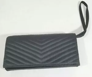 Formal Handbag Clutch Neiman Marcus Black Chevron Quilted Wristlet Purse 8"x4" - Picture 1 of 11