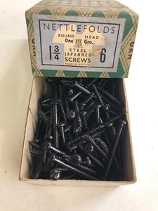 Box Black Round Screws 1 3/4" x 6 Nettlefolds GKN Japanned Slotted Full Box 144 - Picture 1 of 24