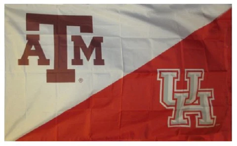 Texas A&M GIG'EM vs U of Houston House Divided Logo Rivalry Flag 3x5" Cover