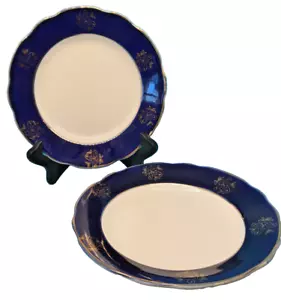 VINTAGE UKRAINISCHES PORZELLAN KOBALTBLAU & GOLD DESSERTTELLER HERGESTELLT IN DER UDSSR RETRO - Bild 1 von 4