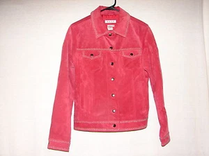 Cold Water Creek Leather Suede Bead Trim Coat Jacket Size M Dark Rose Pink Color - Bild 1 von 7