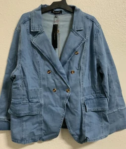 ⚡️Allegra K Notched Lapel Long Sleeve Button Denim Jacket with Pockets (Size 1X) - Picture 1 of 3