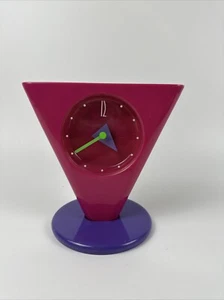 Vintage Original 1980s Memphis Pendulum Tabletop Clock Pink Green Purple Missing - Picture 1 of 9