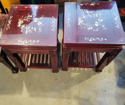 Mesa auxiliar china antigua alta de madera roja maciza 2x Foto 1 de 2