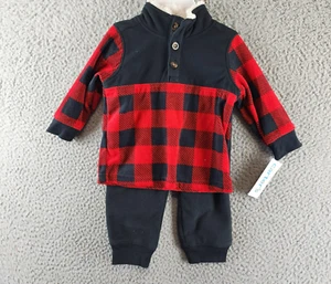 Carter's Buffalo-Check Fleece Jacket and Jogger Pants Set Baby Boys 9M Black/Red - Picture 1 of 15
