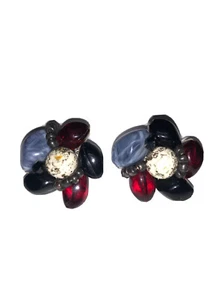 Orecchini Vintage Fiori Firmati Germania Occidentale Multi Vetro Perline Grappolo Clip-On - Foto 1 di 7