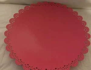 Pink Metal Cake Stand 12" With A 1" Doiley Decoration Around the Edge - Picture 1 of 2