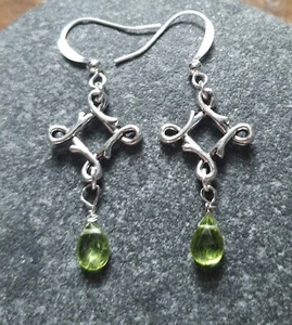 Celtic Natural Peridot Dangle Earrings August Birthstone Wicca Pagan Jewellery - Picture 1 of 4