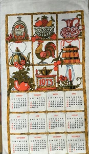 Calendario de pared de lino 1973 de colección toalla de té gallo granja paz y abundancia - Imagen 1 de 3