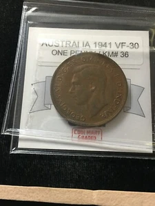 1941   Australia ; One Penny , Coin Mart Graded**VF-30** KM# 36 - Picture 1 of 8