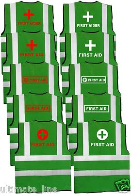 SUPERSOUCH First Aid Printed Green Hi Vis HI VIZ First Aider Safety Vest WAISTCOAT VEST