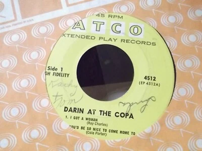 B1*RARE BOBBY DARIN AT THE COPA EP 5 TRACKS ON ATCO RECORDS - Image 1 of 2