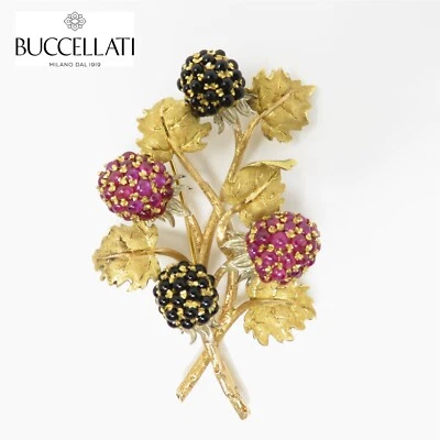 Broche Prendedor NYJEWEL Buccellati 18k Dos Tonos Oro Rubí Negro Ónix Uva Baya Foto 1 de 4