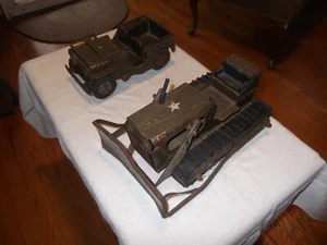 pair Vintage Tonka Military Jeep and Bulldozer green lot - Picture 1 of 4