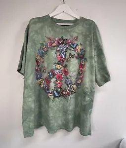 The Mountain Unisex Floral Peace Sign Tie-Dye Graphic T-Shirt 3XL Green Cotton - Picture 1 of 8